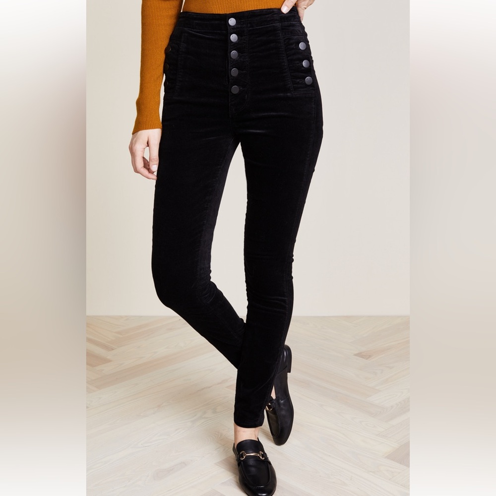 J brand Natasha Sky High Velvet pants in black.